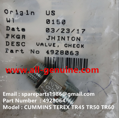 China TEREX CUMMINS 4928064 CHECK VALVE NHL RIGID DUMP TRUCK TR35 TR50 TR60 TR100 3305B 3305F 3303 3307 TR45 TR70 MT4400 supplier